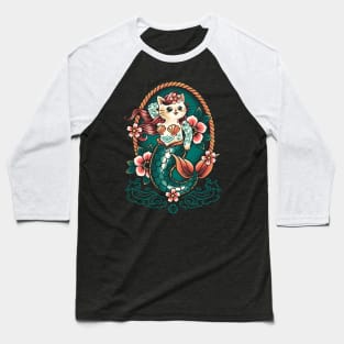 Mermaid cat tattoo Baseball T-Shirt